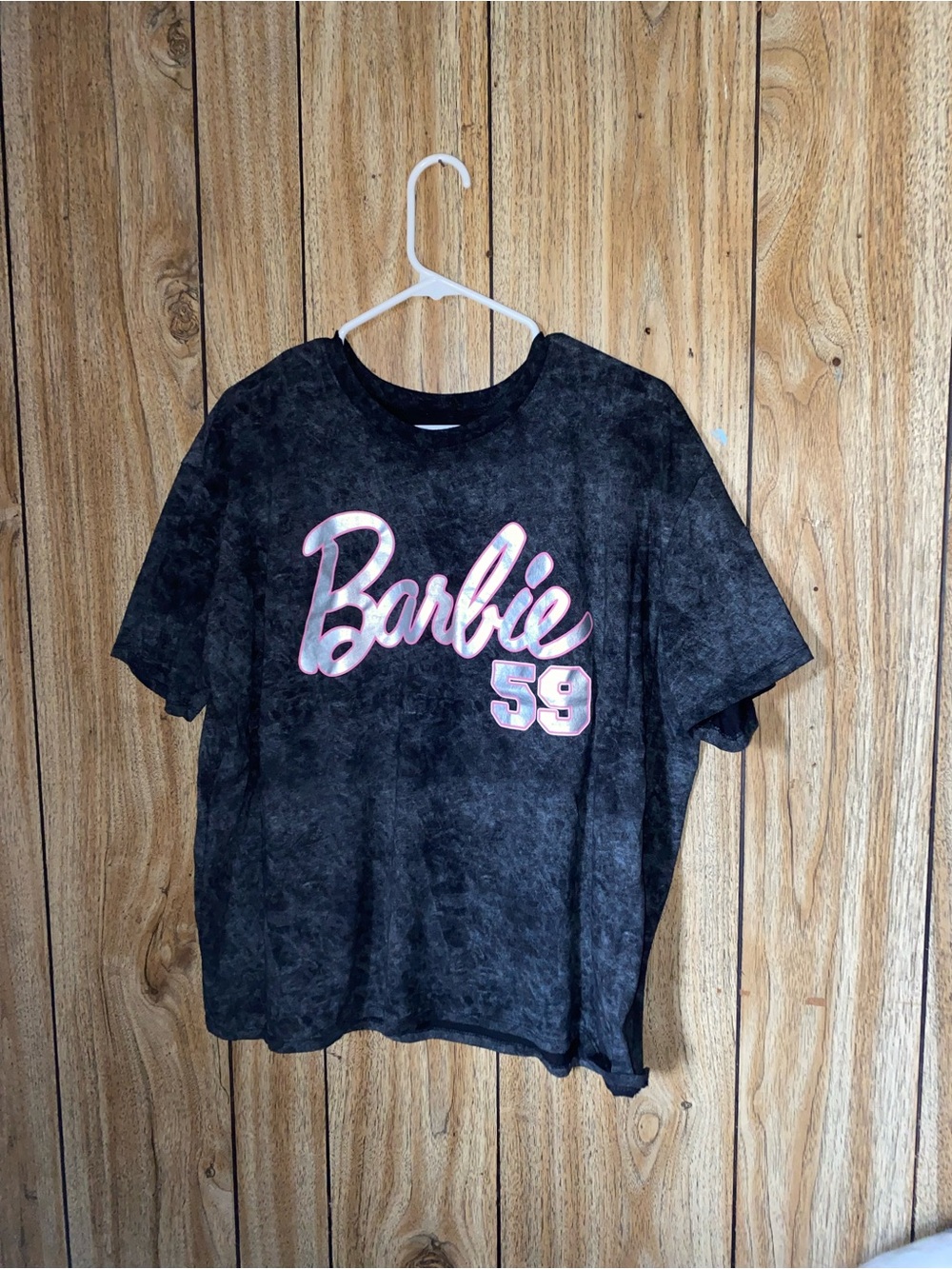 Barbie Black Mineral Wash Tee with Pink Logo